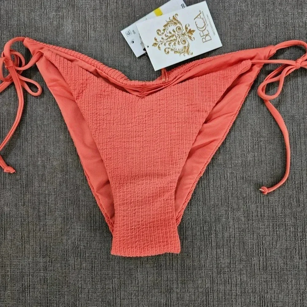 Becca Ginger Scrunch Back Pucker Up Tie Side Bikini Bottom Medium